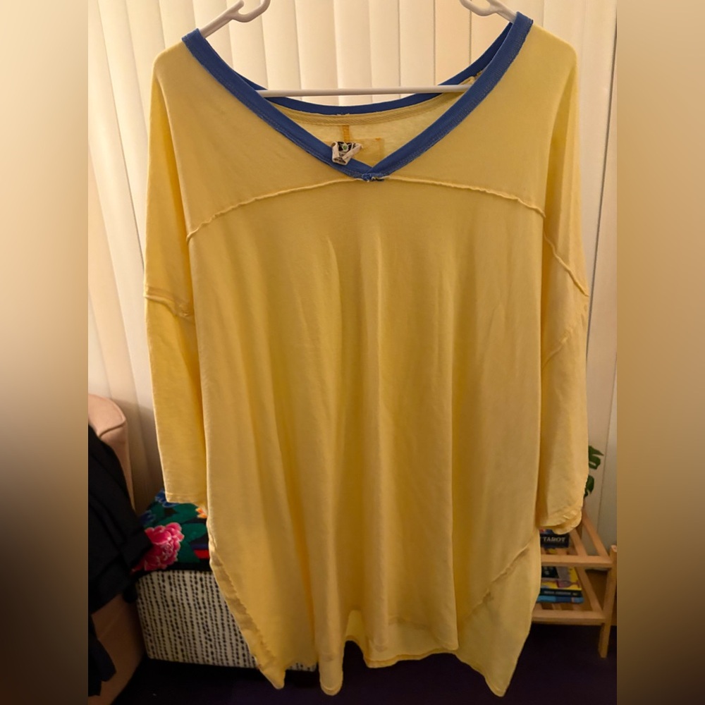 We The Free Yellow Long Sleeve Top with Blue Trim